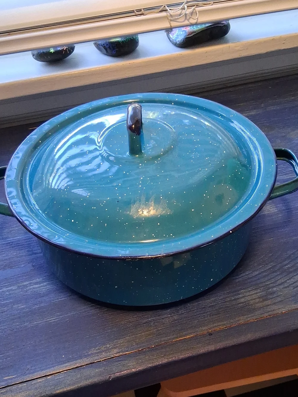 Blue Enamel Covered Casserole Pot